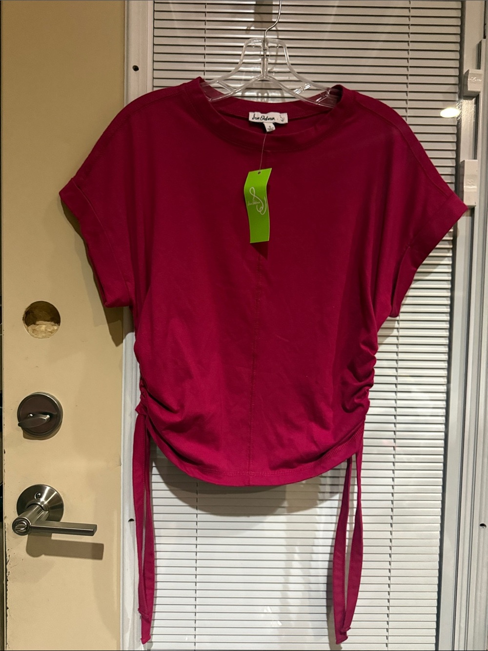 Sam Edelman Berry Short Sleeve Ruched Side Tie Top